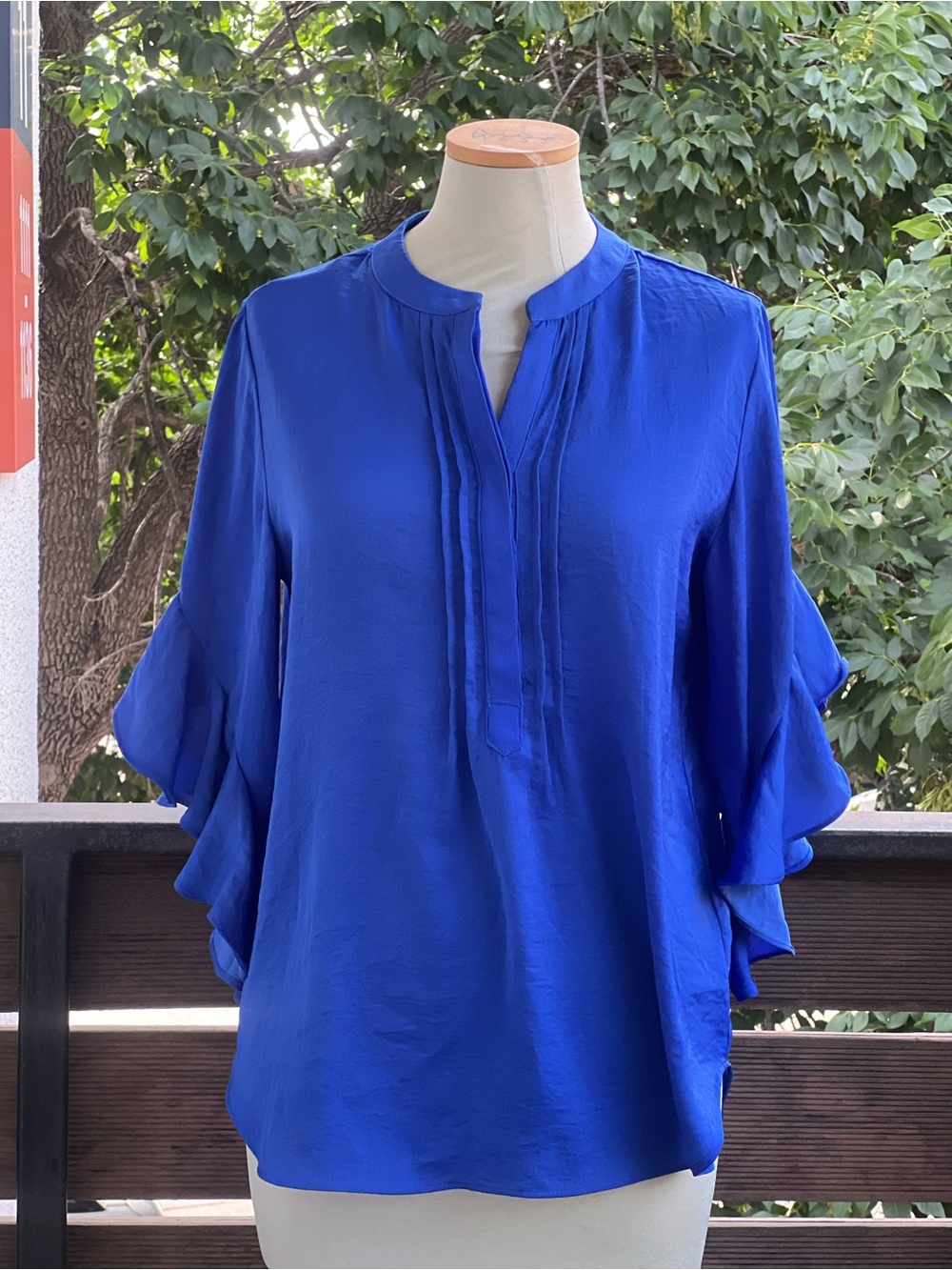 Vince Camuto Cobalt Blue Ruffle-Sleeve Blouse
